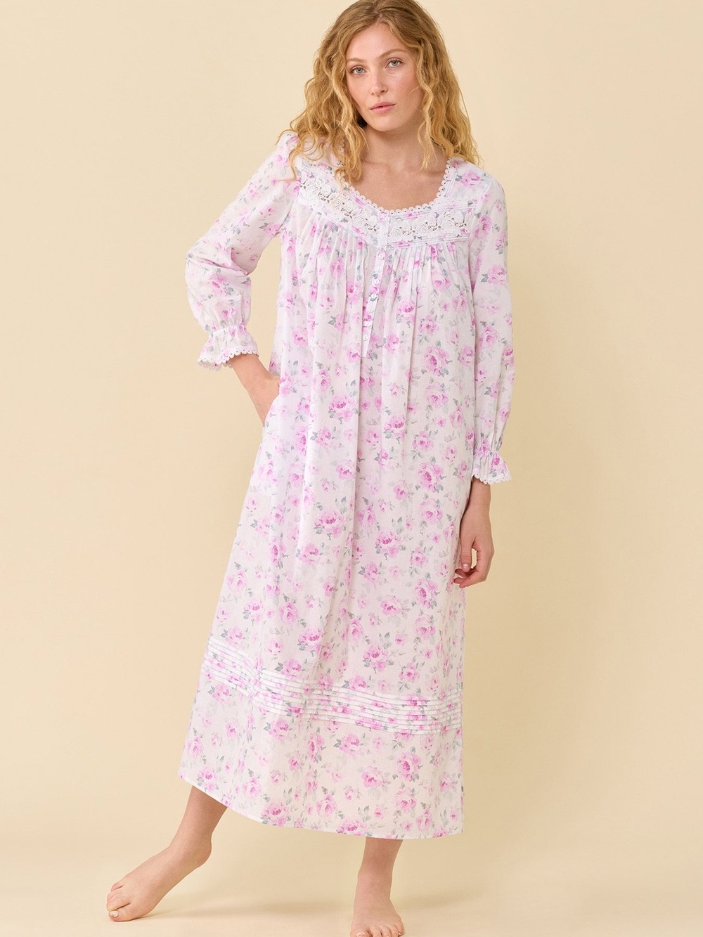 Eileen West Antique Rose Cotton Woven Long Sleeve Ballet Nightgown NWOT